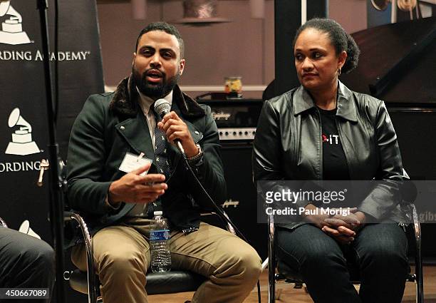Jason Bass, Multicultural Sales Representative at MillerCoors, and BET's Vikki Johnson participate in a panel of brand representatives and artists to...