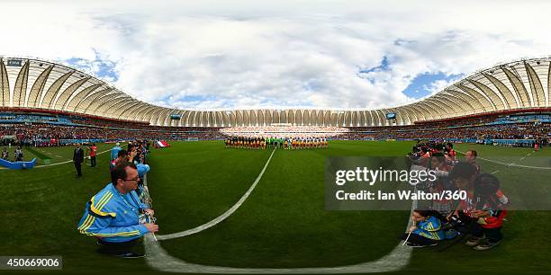 The teams line up before the 2014 FIFA World Cup Brazil Group E match between France v Honduras at Estadio Beira-Rio on June 15, 2014 in Porto...