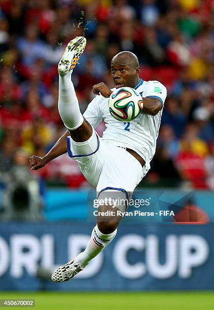 Osman Chavez of Honduras in action during the 2014 FIFA World Cup Brazil Group E match between France and Honduras at Estadio Beira-Rio on June 15,...