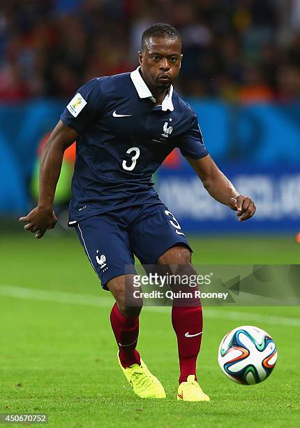 Patrice Evra of France controls the ball during the 2014 FIFA World Cup Brazil Group E match between France and Honduras at Estadio Beira-Rio on June...