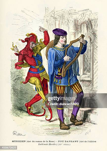 musician and court jester - northern european descent stock illustrations
