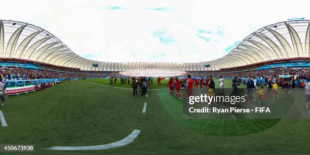 The teams walk out to the pitch before the 2014 FIFA World Cup Brazil Group E match between France v Honduras at Estadio Beira-Rio on June 15, 2014...