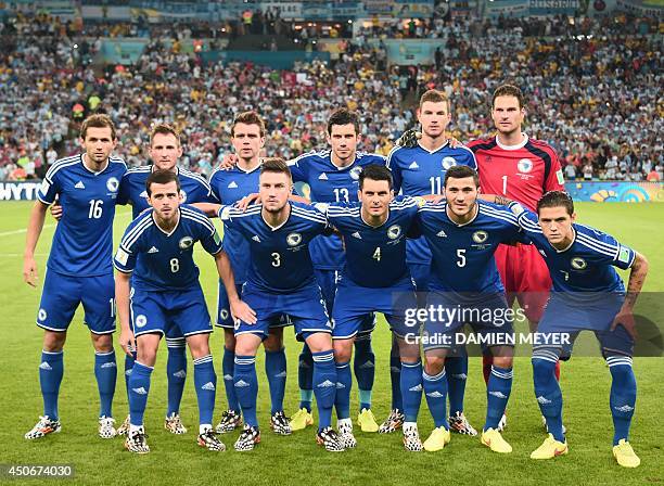 Bosnia-Hercegovina's team Bosnia-Hercegovina's midfielder Senad Lulic, Bosnia-Hercegovina's midfielder Izet Hajrovic, Bosnia-Hercegovina's midfielder...