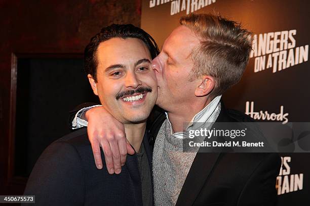 Jack Huston and Laurence Fox attends an after party following the press night performance of "Strangers On A Train" at the Cafe de Paris on November...