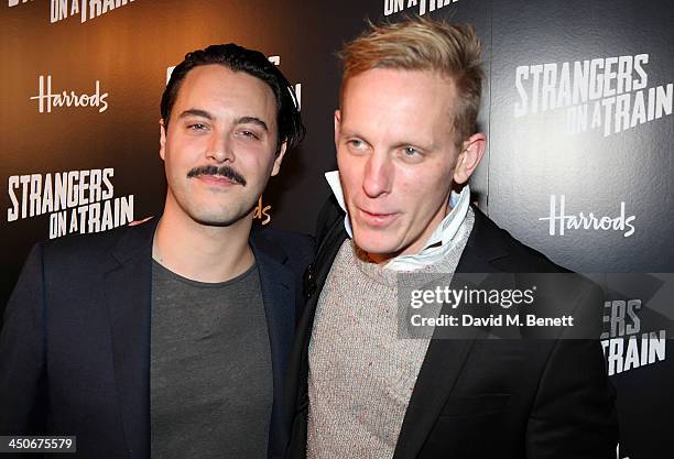 Jack Huston and Laurence Fox attends an after party following the press night performance of "Strangers On A Train" at the Cafe de Paris on November...