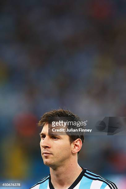 Lionel Messi of Argentina looks on during the 2014 FIFA World Cup Brazil Group F match between Argentina and Bosnia-Herzegovina at Maracana on June...