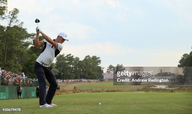 Martin Kaymer of Germany hits his tee shot on the 18th hole during the final round of the 114th U.S. Open at Pinehurst Resort & Country Club, Course...