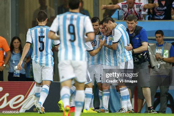 Fernando Gago of Argentina, Sergio Higuain of Argentina, Sergio Aguero of Argentina. Lionel Messi of Argentina, Angel Di Maria of Argentina during...