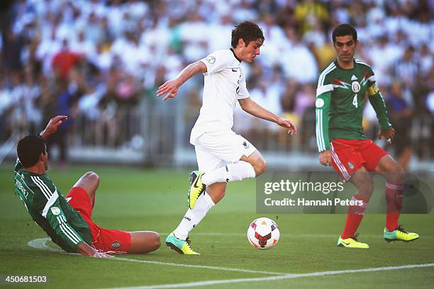 Marco Rojas of New Zealand makes a break during leg 2 of the FIFA World Cup Qualifier match between the New Zealand All Whites and Mexico at Westpac...