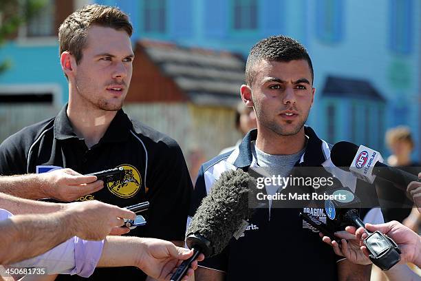 Matt Scharenberg and Christian Salem speak to the media ahead of the 2013 AFL Draft at Dreamworld on November 20, 2013 on the Gold Coast, Australia.