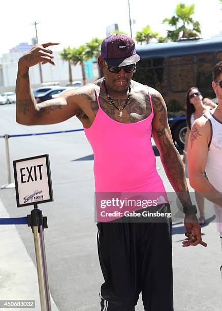 Former NBA player Dennis Rodman arrives at Sapphire Pool & Day Club on June 15, 2014 in Las Vegas, Nevada.