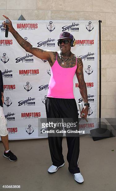 Former NBA player Dennis Rodman performs at Sapphire Pool & Day Club on June 15, 2014 in Las Vegas, Nevada.