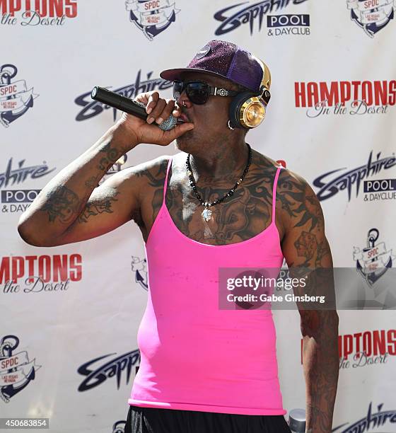 Former NBA player Dennis Rodman performs at Sapphire Pool & Day Club on June 15, 2014 in Las Vegas, Nevada.