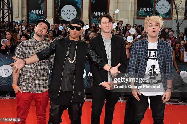Dave "D!ggy" Ferris, Martin "Bucky" Seja, Patrick "Pat" Gillett and Cameron "Camm" Hunter of Down With Webster arrive at the 2014 MuchMusic Video...