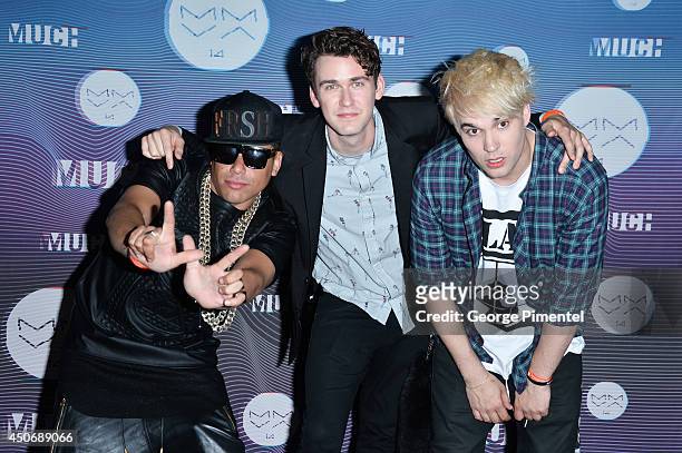 Martin "Bucky" Seja, Patrick "Pat" Gillett and Cameron "Camm" Hunter of Down With Webster pose in the press room at the 2014 MuchMusic Video Awards...