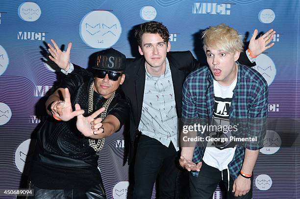 Martin "Bucky" Seja, Patrick "Pat" Gillett and Cameron "Camm" Hunter of Down With Webster pose in the press room at the 2014 MuchMusic Video Awards...