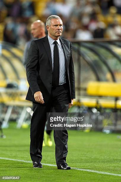 Coach Ricki Herbert of New Zealand looks on after the final whistle during leg 2 of the FIFA World Cup Qualifier match between the New Zealand All...