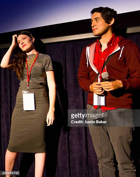 Filmmakers Claire Marie Vogel and Carlos Lopez Estrada speak onstage at Eclectic Mix 1 during the 2014 Los Angeles Film Festival at Regal Cinemas...