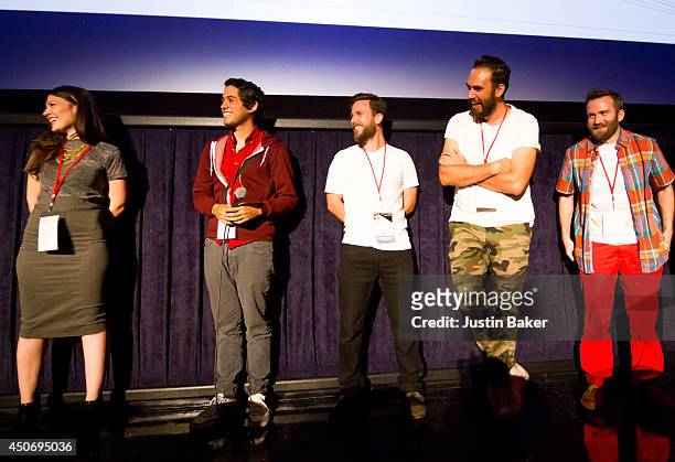 Filmmakers Claire Marie Vogel, Carlos Lopez Estrada, Devon Gibbs, Tomas Whitmore and Brandon Ray speak onstage at Eclectic Mix 1 during the 2014 Los...
