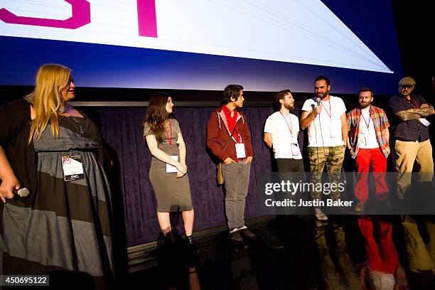 Programmer Drea Clark and filmmakers Claire Marie Vogel, Carlos Lopez Estrada, Devon Gibbs, Tomas Whitmore, Brandon Ray and Pat Kondelis speak...