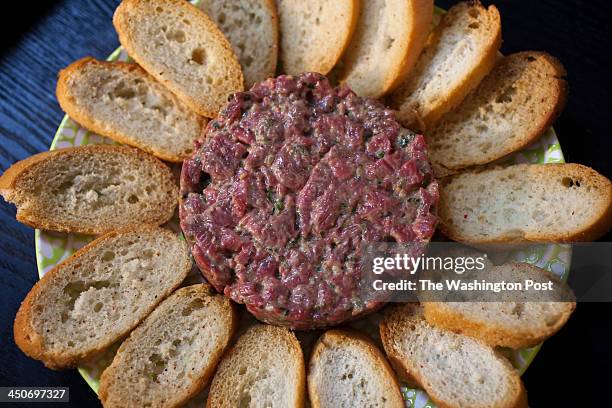 January 17: Steak Tartare is part of a cozy winter lunch for the Real Entertaining column photographed on January 17, 2011. All dinnerware and table...