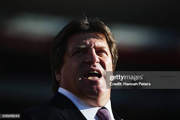 Coach Miguel Herrera of Mexico looks on during leg 2 of the FIFA World Cup Qualifier match between the New Zealand All Whites and Mexico at Westpac...