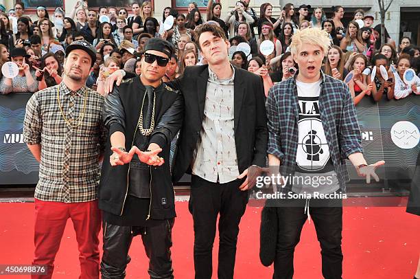 Dave 'D!ggy' Ferris, Martin 'Bucky' Seja, Patrick 'Pat' Gillett and Cameron 'Camm' Hunter of Down With Webster arrive at the 2014 MuchMusic Video...