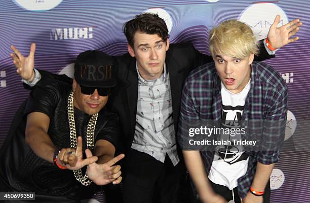 Martin 'Bucky' Seja, Patrick 'Pat' Gillett and Cameron 'Camm' Hunter of Down With Webster pose in the press room at the 2014 MuchMusic Video Awards...