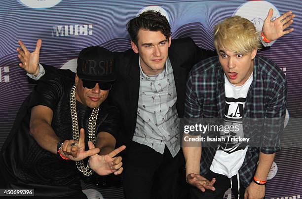 Martin 'Bucky' Seja, Patrick 'Pat' Gillett and Cameron 'Camm' Hunter of Down With Webster pose in the press room at the 2014 MuchMusic Video Awards...