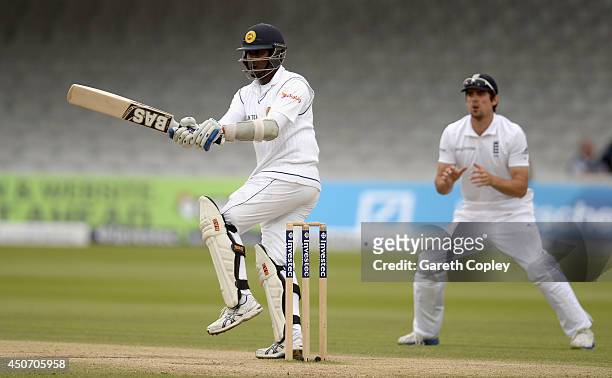 Angelo Mathews of Sri Lanka bats during day five of 1st Investec Test match between England and Sri Lanka at Lord's Cricket Ground on June 16, 2014...