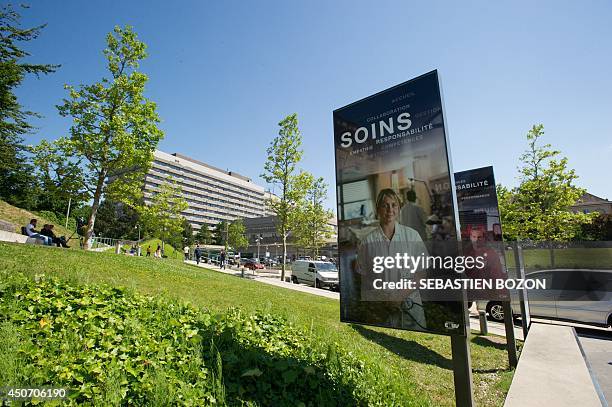 Picture taken on June 16, 2014 in Lausanne shows a general view of the CHUV hospital where Formula One champion and former pilot Michael Schumacher...