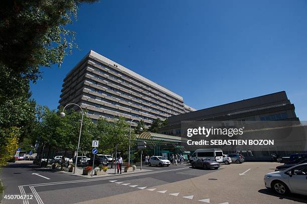 Picture taken on June 16, 2014 in Lausanne shows a general view of the CHUV hospital where Formula One champion and former pilot Michael Schumacher...