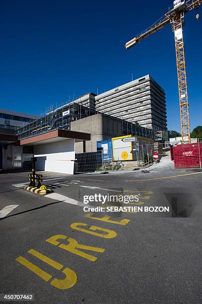 Paint on the road indicates the emergency entry of the CHUV hospital in Lausanne on June 16 where Formula One champion and former pilot Michael...