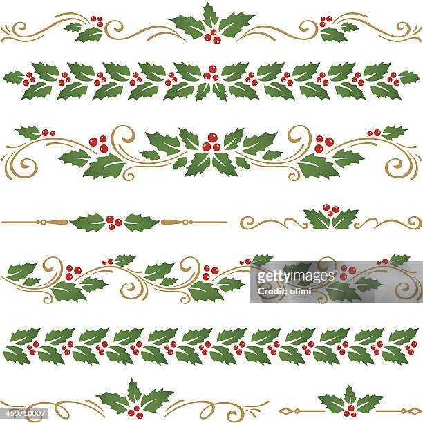 christmas ornaments - row of christmas trees stock illustrations