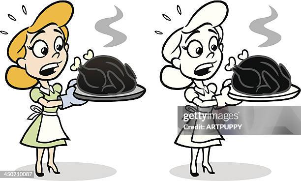 housewife with burnt turkey - ugly turkey stock illustrations
