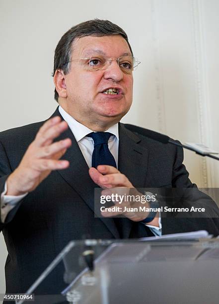 President of the European Commission Jose Manuel Durao Barroso speaks at a press conference at the International Menendez Pelayo University on June...