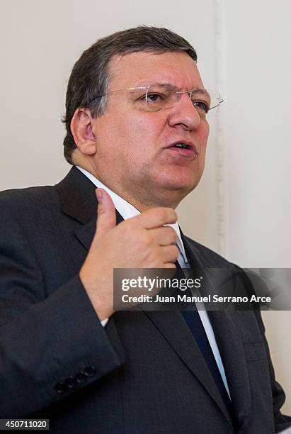 President of the European Commission Jose Manuel Durao Barroso speaks at a press conference at the International Menendez Pelayo University on June...