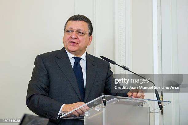 President of the European Commission Jose Manuel Durao Barroso speaks at a press conference at the International Menendez Pelayo University on June...