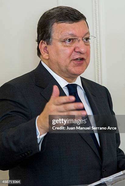 President of the European Commission Jose Manuel Durao Barroso speaks at a press conference at the International Menendez Pelayo University on June...