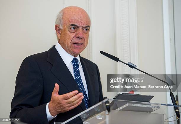 President of Spanish bank BBVA Francisco Gonzalez speaks during a press conference at the International Menendez Pelayo University on June 16, 2014...