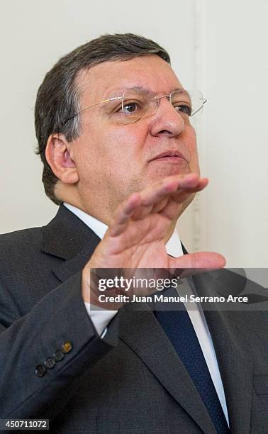 President of the European Commission Jose Manuel Durao Barroso speaks at a press conference at the International Menendez Pelayo University on June...