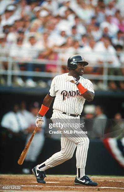 Tony Gwynn of the San Diego Padres bats during the 63rd MLB All-Star game against the American League at Jack Murphy Stadium on Tuesday, July 14,...