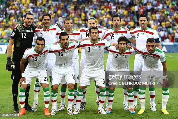 Iran's national team players goalkeeper Alireza Haqiqi, defender Amir Hossein Sadeqi, defender Jalal Hosseini, midfielder Andranik Teymourian,...