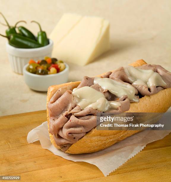 italian beef sandwich with mozzarella cheese -  firak stock pictures, royalty-free photos & images