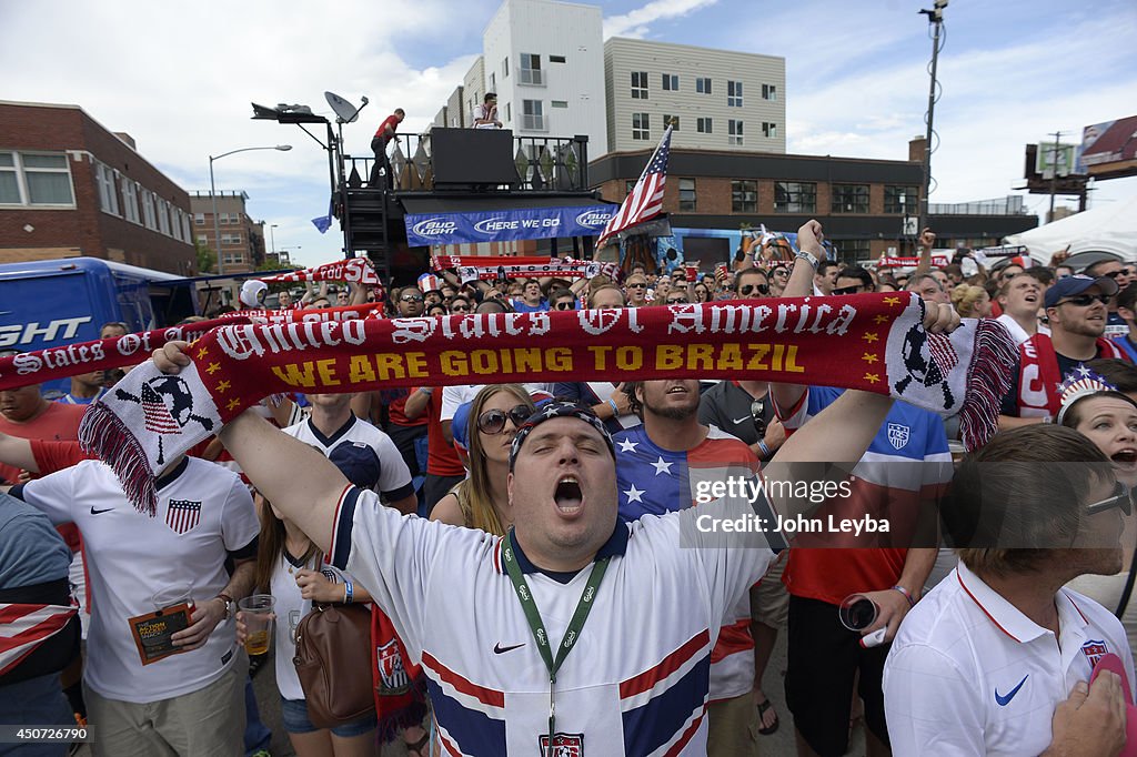 Soccer fans watch the United States vs Gahna World Cup game.