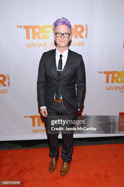 Blogger Tyler Oakley attends the Trevor Project's 2014 "TrevorLIVE NY" Event at the Marriott Marquis Hotel on June 16, 2014 in New York City.