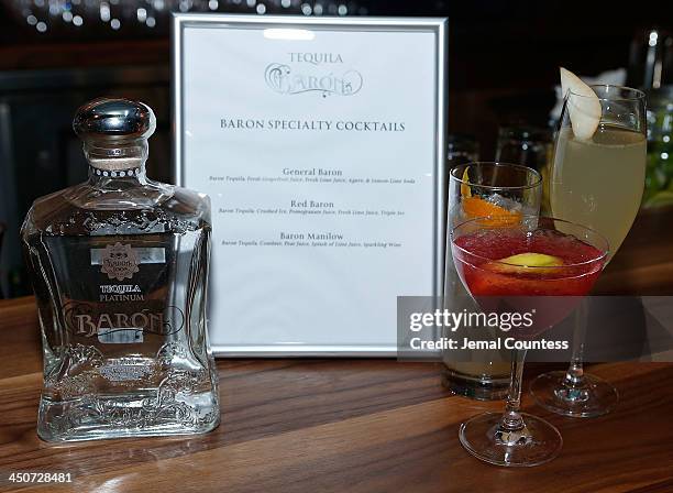 Various cocktails on display with Tequila Baron Tequila at the Tequila Baron Launch Party at Butter Restaurant on November 19, 2013 in New York City.