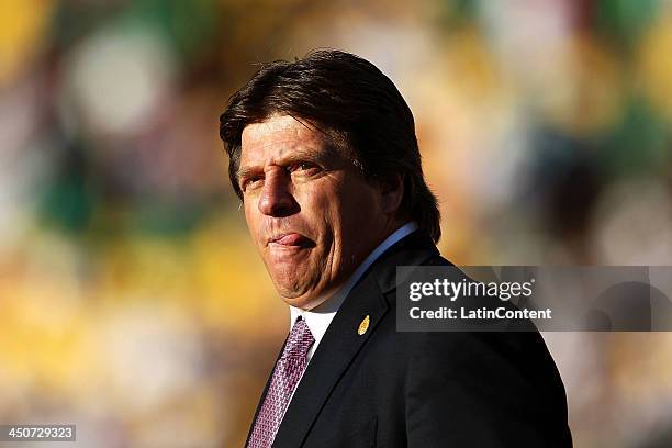 Coach Miguel Herrera of Mexico looks on during leg 2 of the FIFA World Cup Qualifier match between the New Zealand All Whites and Mexico at Westpac...