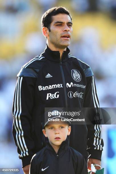 Rafael Marquez of Mexico stands ang sings the National Anthem prior to leg 2 of the FIFA World Cup Qualifier match between the New Zealand All Whites...