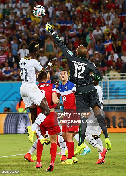 Adam Kwarasey of Ghana punches the ball during the 2014 FIFA World Cup Brazil Group G match between Ghana and the United States at Estadio das Dunas...